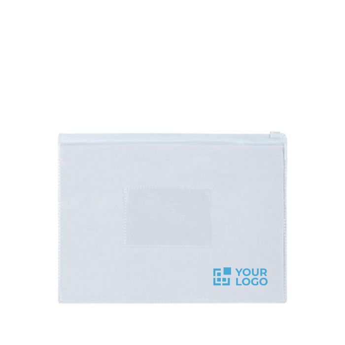 Porte-documents en plastique avec fermeture éclair pour documents A5 avec zone d'impression