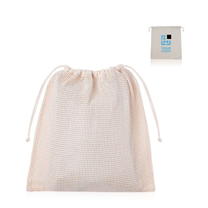 Sac en coton avec un côté en maille en forme de filet 140 g/m² avec zone d'impression
