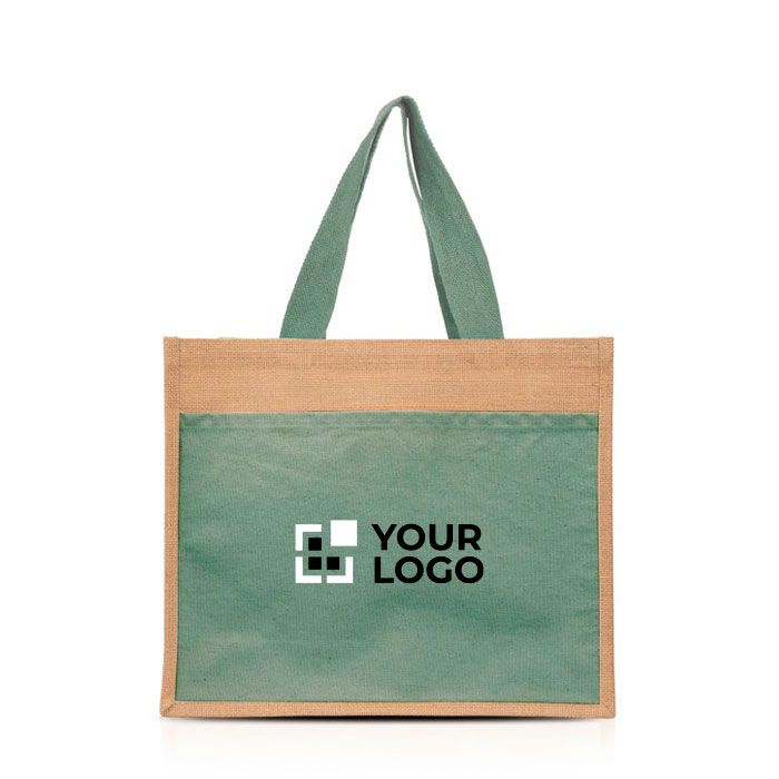 Sac de courses en coton et jute avec poche frontale 11 kg avec zone d'impression
