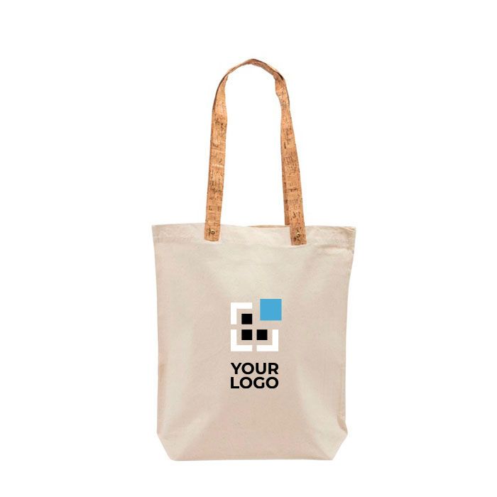Sac en coton avec poignées en liège et rivet doré 180 g/m² avec zone d'impression