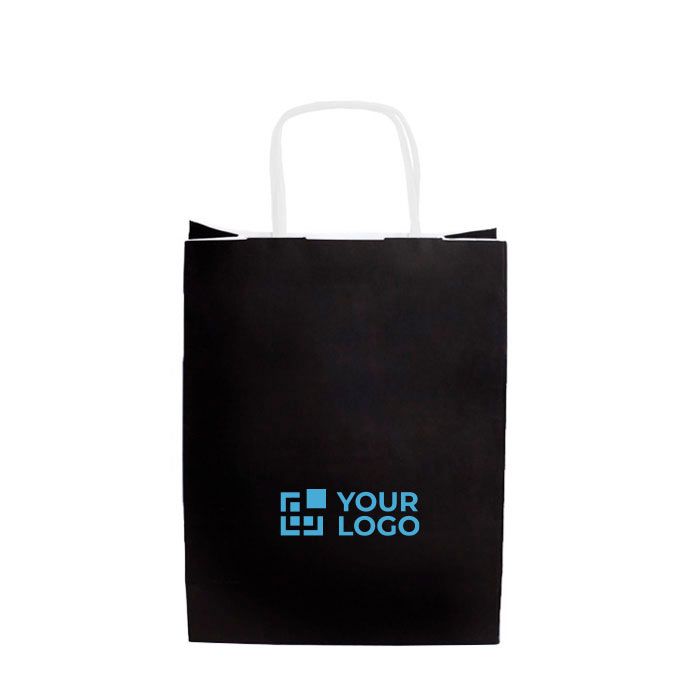 Sac en papier kraft en plusieurs couleurs et poignées courtes 90 g/m² avec zone d'impression