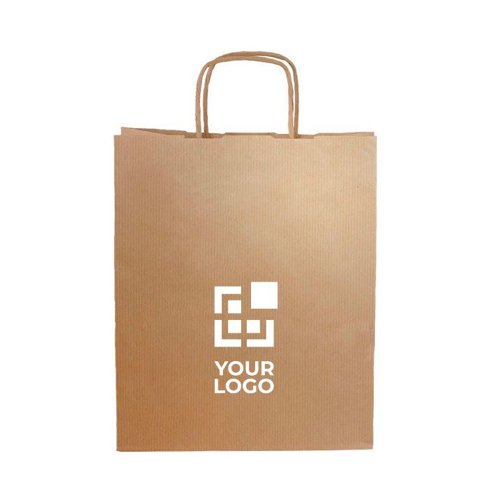 Sac classique en papier kraft avec poignées courtes 90 g/m² avec zone d'impression