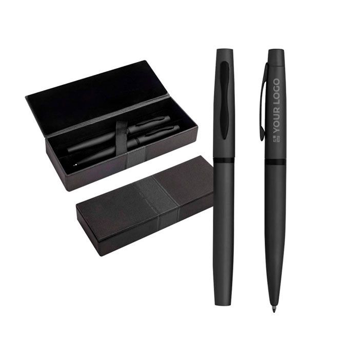 Ensemble roller et stylo avec boîte cadeau assortie, encre bleue avec zone d'impression