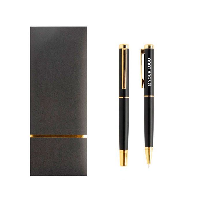 Ensemble stylo et roller en métal avec un design élégant, encre bleue avec zone d'impression