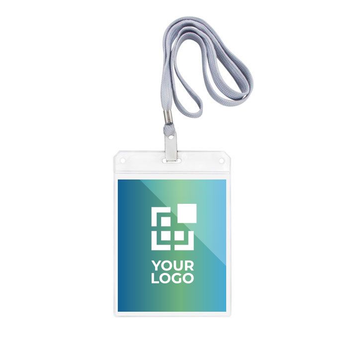 Identificateur avec cordon détachable en polyester 10,8x15,4 cm avec zone d'impression