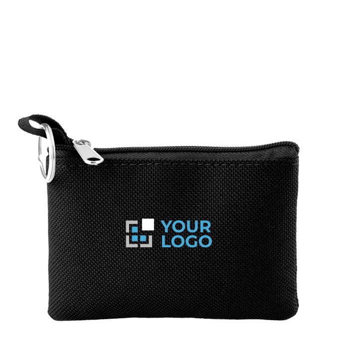 Porte-monnaie en polyester coloré avec porte-clés et fermeture éclair avec zone d'impression