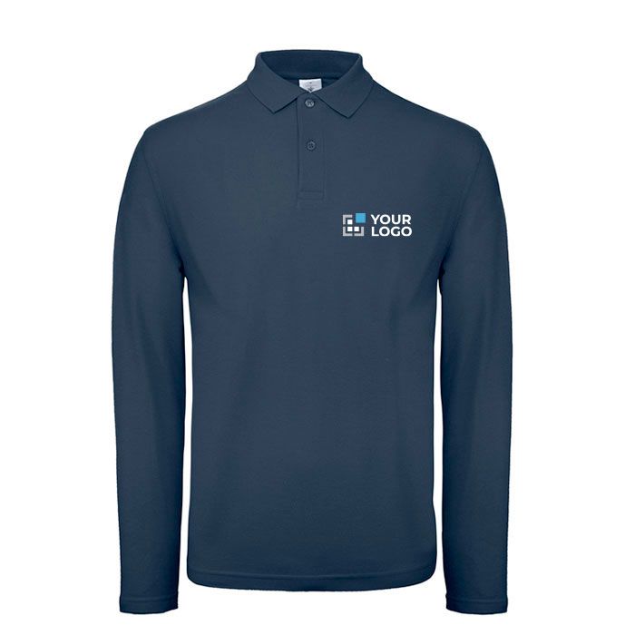 Polo pour homme à manches longues en coton 180 g/m² B&C avec zone d'impression