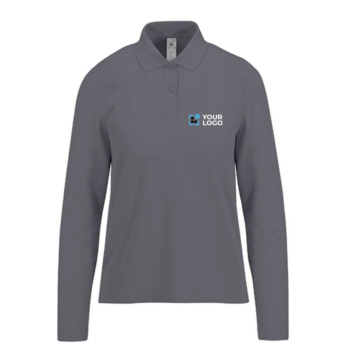 Polo classique pour femme en coton piqué à manches longues 180 g/m² avec zone d'impression