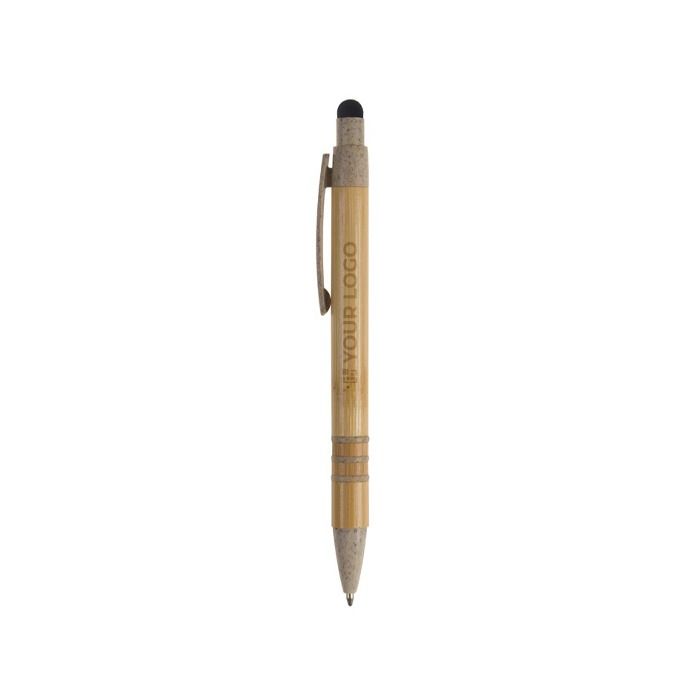 Stylo en bambou et paille de blé avec pointeur coloré avec zone d'impression