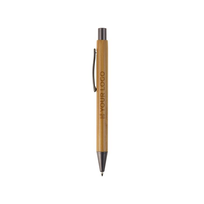 Stylo en bambou avec clip métallique et recharge Jumbo à encre bleue