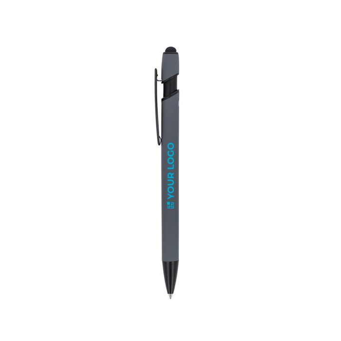 Stylo en aluminium recyclé au toucher doux avec stylet, encre bleue
