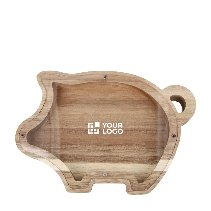 Tirelire en bois naturel en forme de cochon avec côté transparent