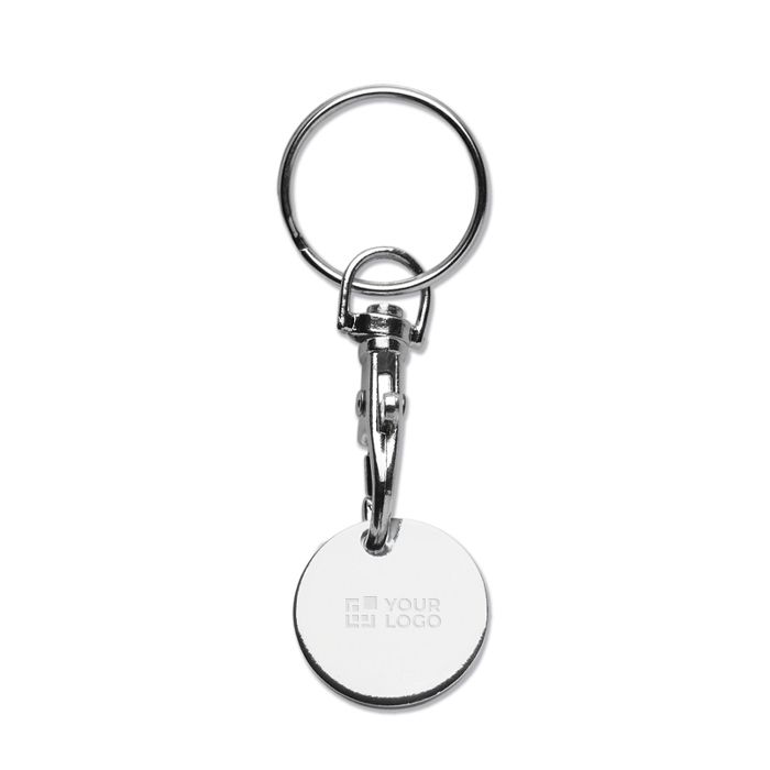 Porte-clés métallique rond avec pièce pour caddie de courses