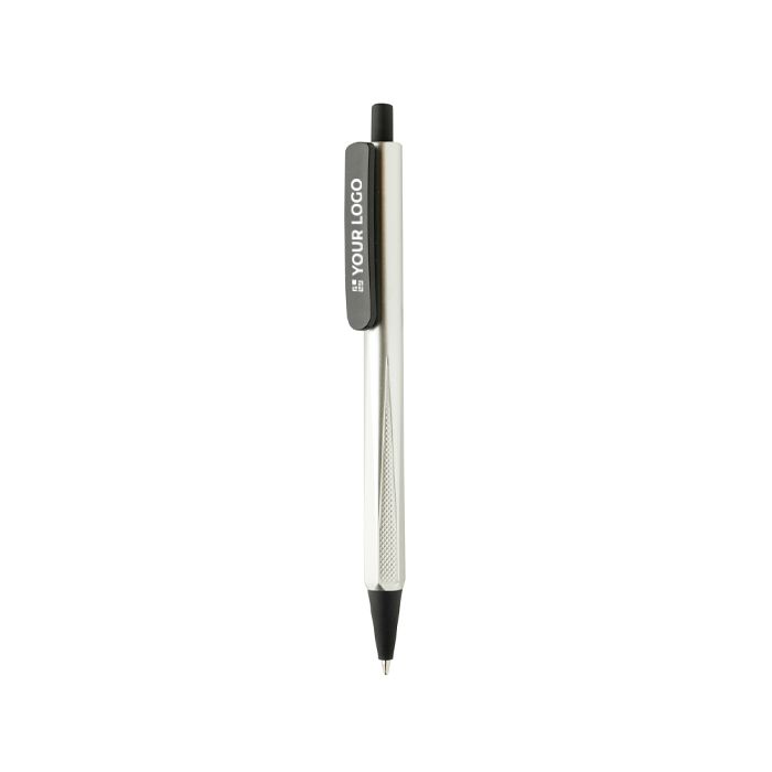 Stylo à bille triangulaire en plastique recyclé à clic, encre bleue