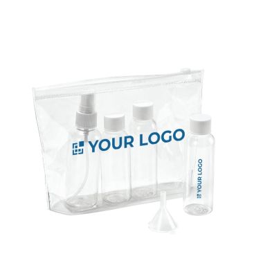 Trousse de toilette personnalisée avec flacons couleur transparent