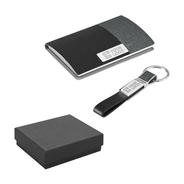 Set porte-cartes et porte-clés en similicuir et en métal Élégance