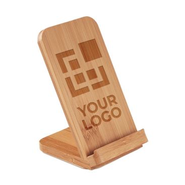 Chargeur sans fil personnalisable en bambou avec zone d'impression