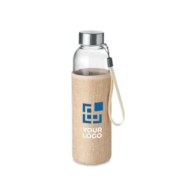 Bouteille en verre avec étui en jute avec zone d'impression