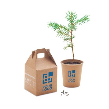 Pot écologique avec graines de pin vue avec zone d'impression