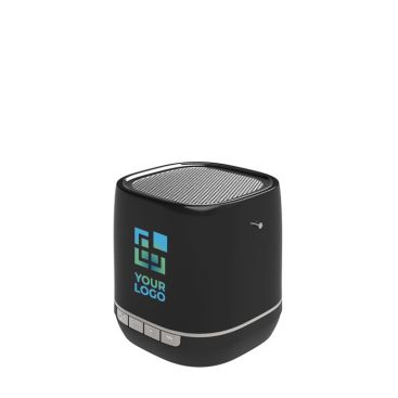 Enceinte avec logo qui diffuse un jingle couleur noir