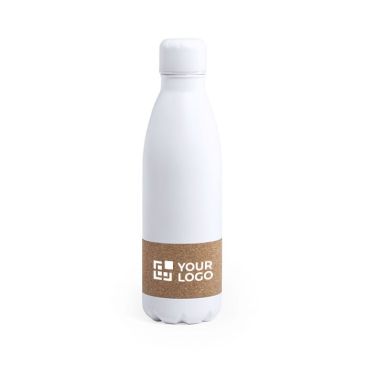 Gourde en inox avec bandeau en liège couleur blanc