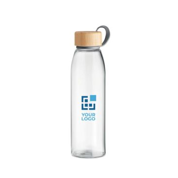 Bouteille personnalisée en verre et bambou avec zone d'impression