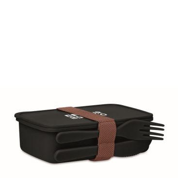 Petite boîte à repas publicitaire avec couverts avec zone d'impression
