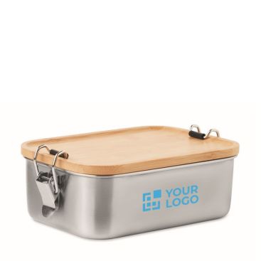 Petite lunch box personnalisable en inox couleur bois