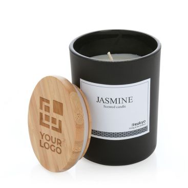 Bougie parfumé avec couvercle en bambou avec zone d'impression