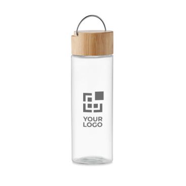 Gourde en verre avec couvercle en bambou avec zone d'impression