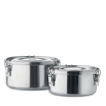 Ensemble avec 2 lunch box en acier couleur argenté mat