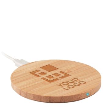 Chargeur sans fil rond en bambou couleur bois