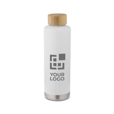 Bouteille en acier avec bouchon en bambou avec zone d'impression
