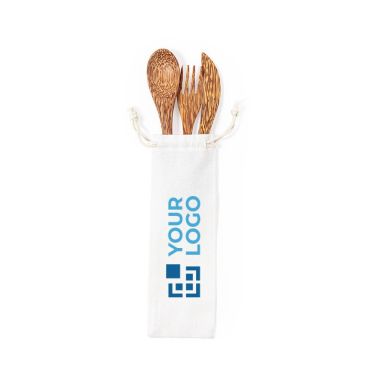Ensemble de couverts en noix de coco avec zone d'impression