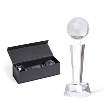 Trophée en verre avec design de globe