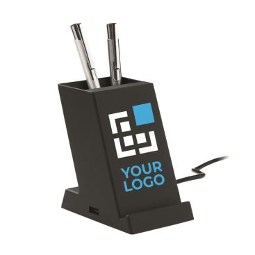 Pot à crayons avec chargeur sans fil et support de téléphone Tech
