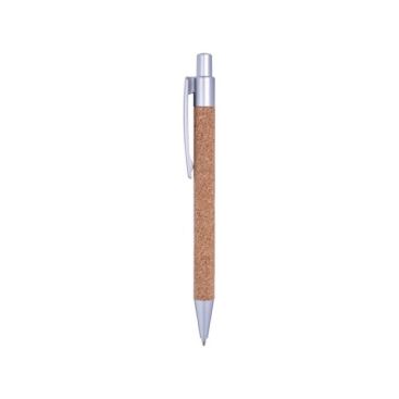 Stylo à bille en liège couleur argenté troisième vue