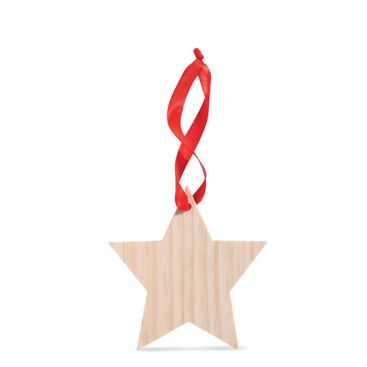 Étoile en bois avec ruban rouge