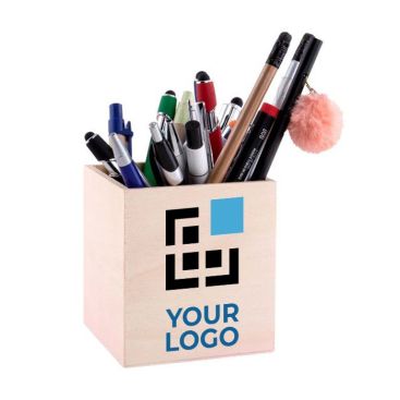 Porte-stylos en forme de cube en bois clair à personnaliser Wood
