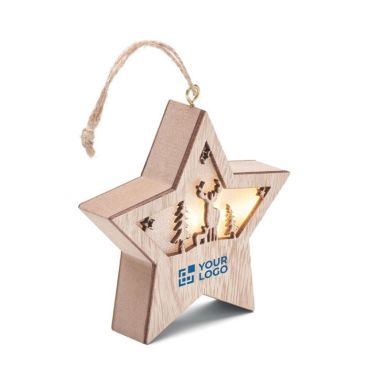 Étoile de Noël en bois décorée d'une lumière et d'une ficelle vue avec zone d'impression