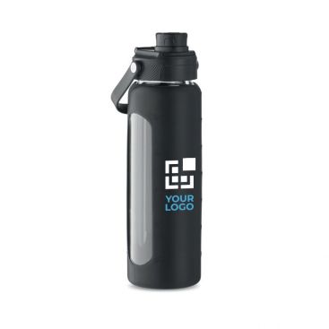 Gourde en verre avec manchon en silicone, couvercle et poignée 750ml