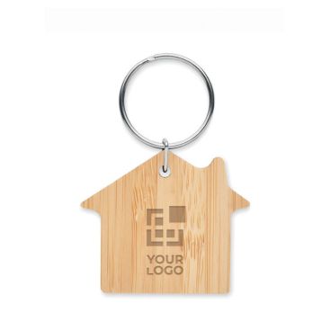 Porte-clés personnalisépas cher en bambou en forme de maison