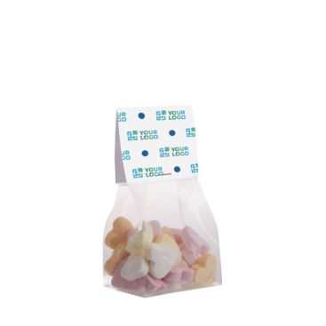 Sachet de bonbons cœurs avec en-tête publicitaire 50g
