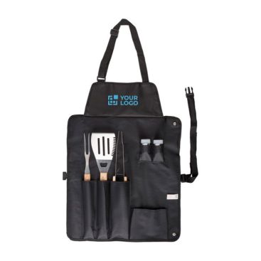 Tablier en nylon avec 6 accessoires de barbecue en acier inoxydable