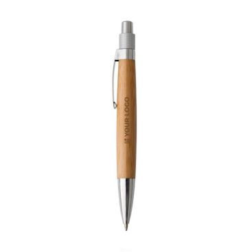 Stylo en bambou avec détails métalliques, mince bleue