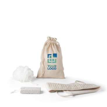 Set de spa avec fleur de douche, serviette et pierre ponce