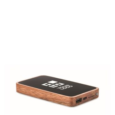 Chargeur sans fil rectangulaire en bois d'acacia 15W vue avec zone d'impression