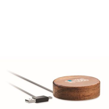Chargeur circulaire sans fil en bois d'acacia 15W