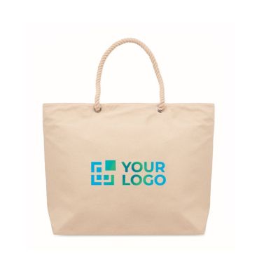 Sac de plage isotherme en coton uni anses en corde 220 g/m² vue avec zone d'impression