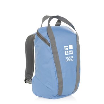 Sac à dos en RPET au design jeune, avec compartiment PC 14” couleur cyan avec zone d'impression